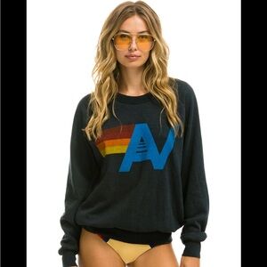 Aviator Nation Charcoal Sweater with Rainbow Graphic